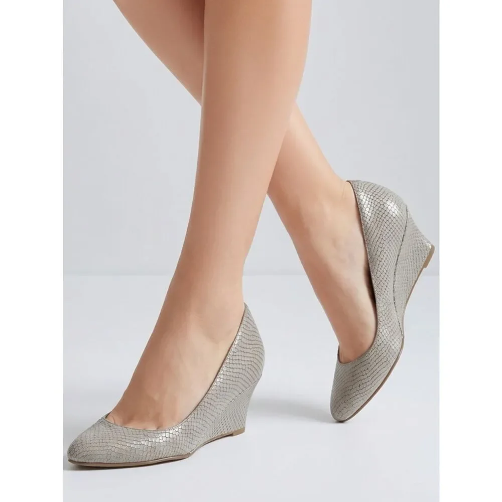 COLE HAAN | Gray Reptile Wedge Heels